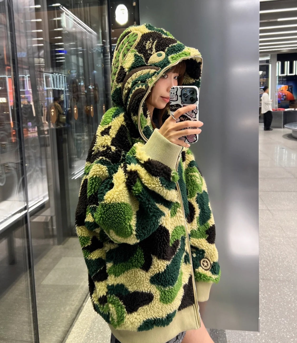A BATHING APE BAPE ABC CAMO BOA SHARK RELAXED FIT FULL ZIP HOODIE GREEN