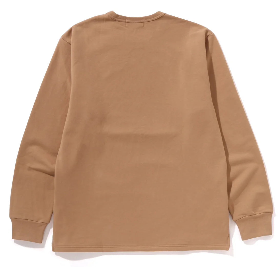 A BATHING APE BAPE APE HEAD BRUSHED COTTON L/S TEE BEIGE
