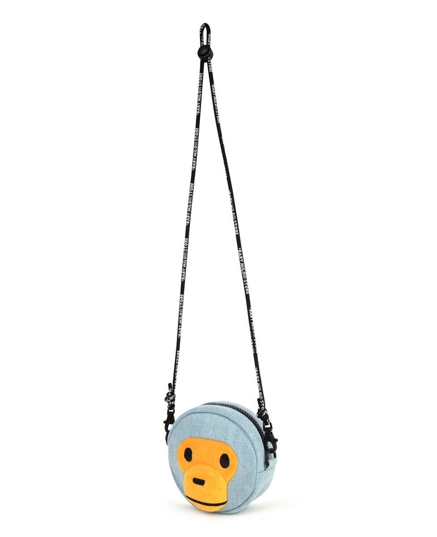 A BATHING APE BAPE BABY MILO STORE BABY MILO FACE DENIM CROSS BAG