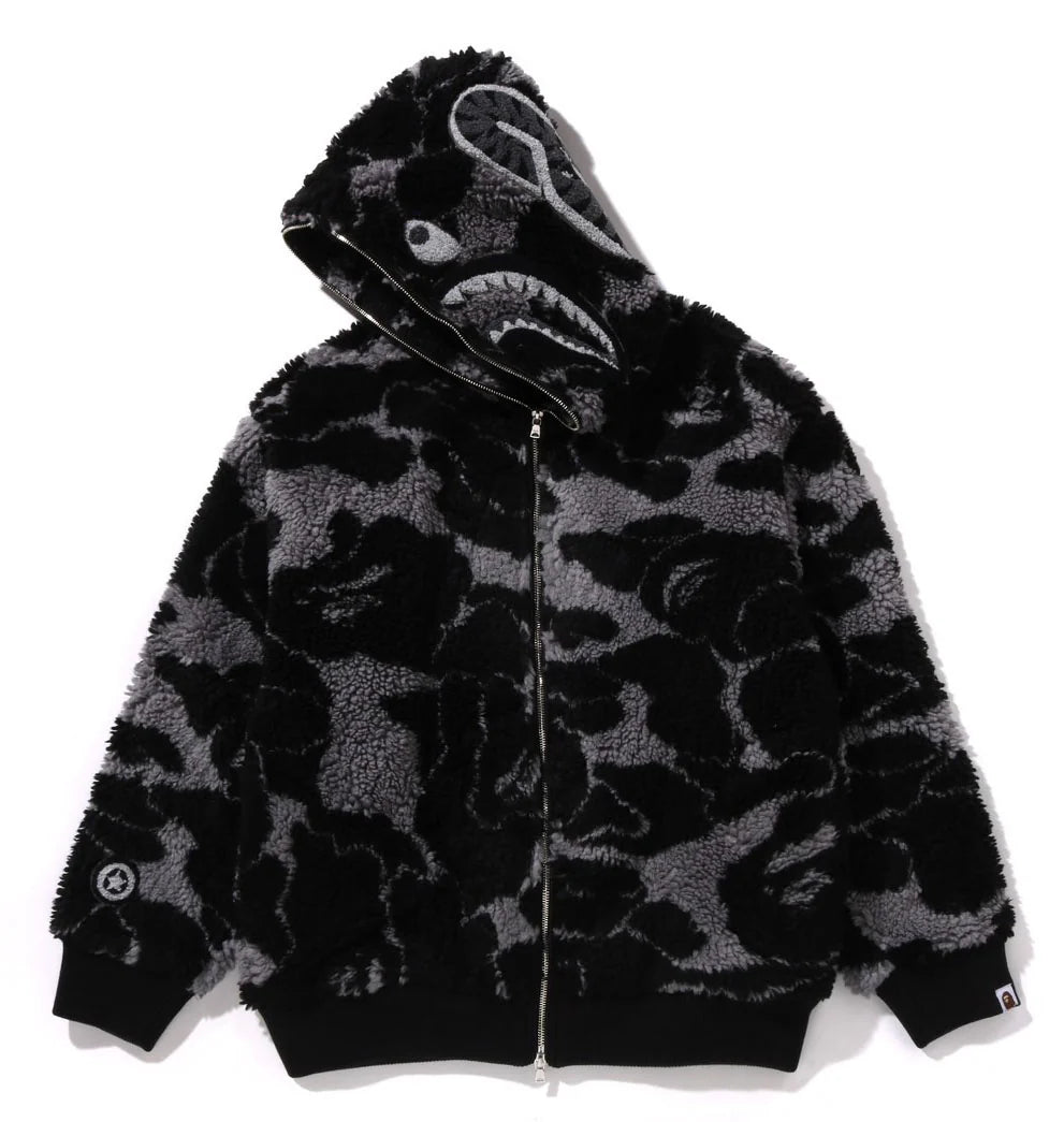 A BATHING APE BAPE ABC CAMO BOA SHARK RELAXED FIT FULL ZIP HOODIE BLACK