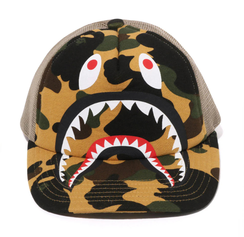 A BATHING APE BAPE 1ST CAMO SHARK MESH CAP YELLOW
