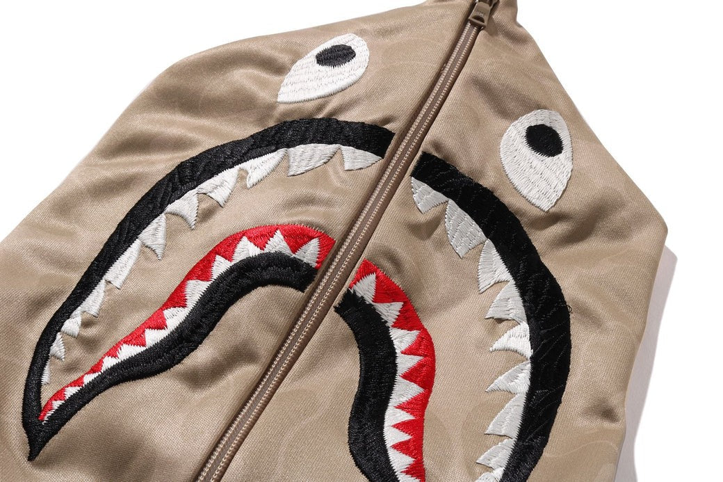 A BATHING APE BAPE SOLID CAMO RELAXED FIT SHARK FULL ZIP HOODIE BEIGE