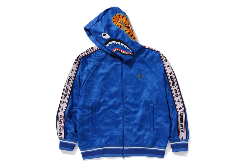 A BATHING APE BAPE SOLID CAMO RELAXED FIT SHARK FULL ZIP HOODIE BLUE