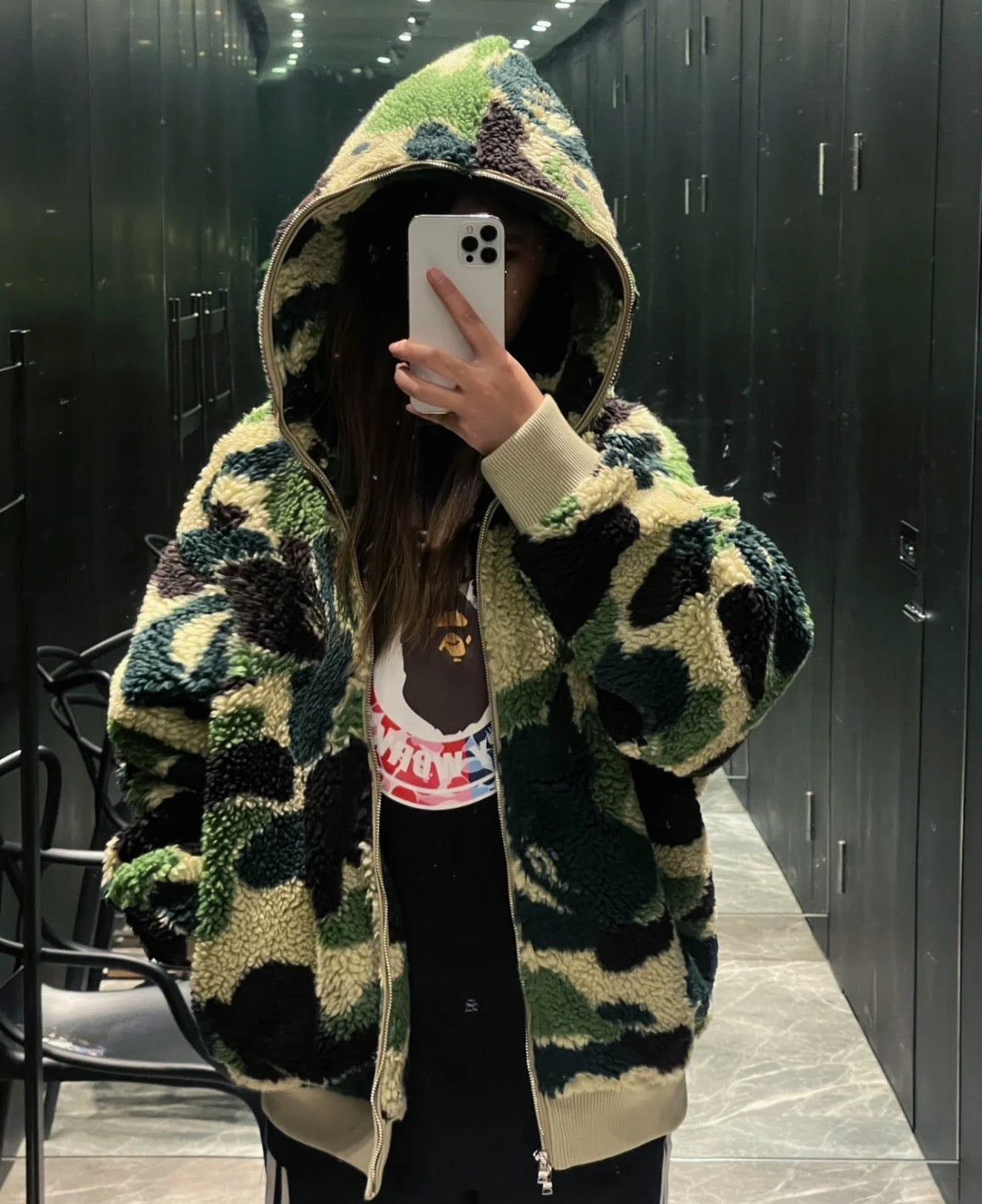A BATHING APE BAPE ABC CAMO BOA SHARK RELAXED FIT FULL ZIP HOODIE GREEN