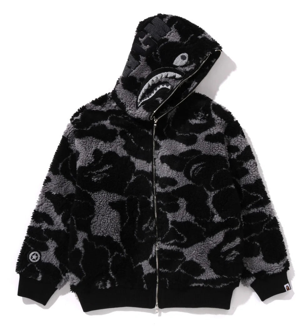 A BATHING APE BAPE ABC CAMO BOA SHARK RELAXED FIT FULL ZIP HOODIE BLACK