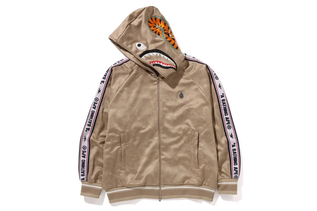 A BATHING APE BAPE SOLID CAMO RELAXED FIT SHARK FULL ZIP HOODIE BEIGE