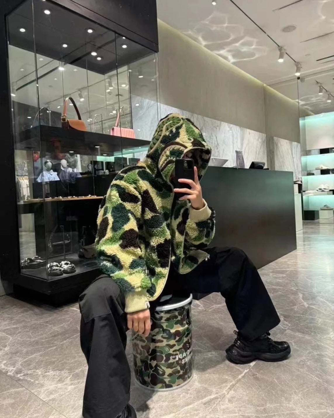 A BATHING APE BAPE ABC CAMO BOA SHARK RELAXED FIT FULL ZIP HOODIE GREEN