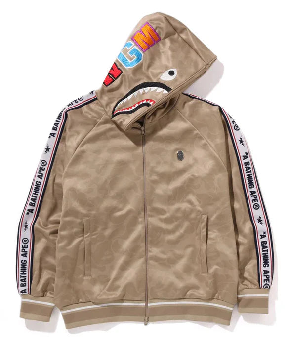 A BATHING APE BAPE SOLID CAMO RELAXED FIT SHARK FULL ZIP HOODIE BEIGE