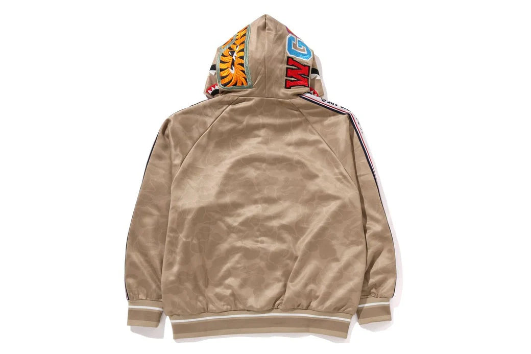 A BATHING APE BAPE SOLID CAMO RELAXED FIT SHARK FULL ZIP HOODIE BEIGE