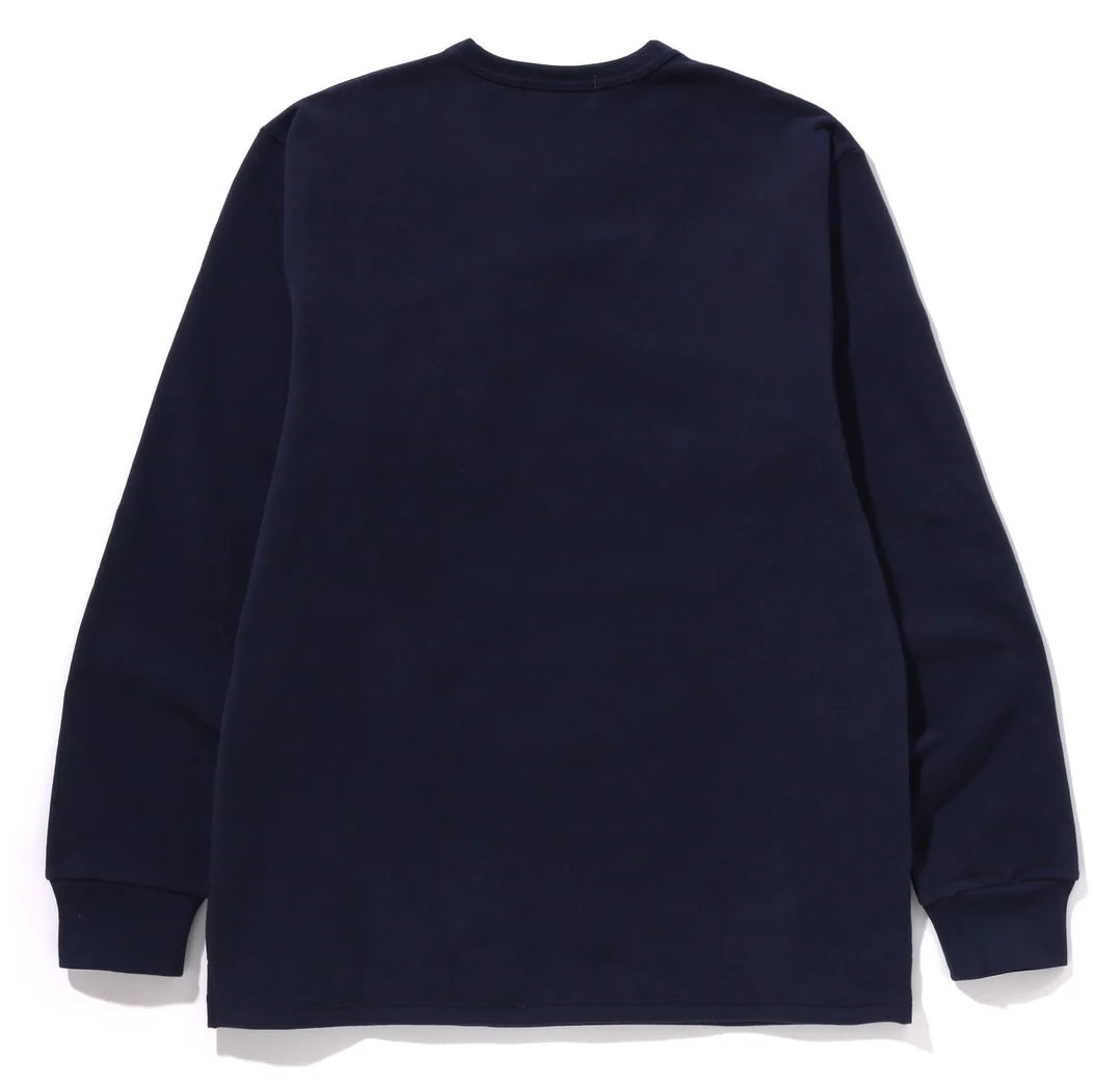 A BATHING APE BAPE APE HEAD BRUSHED COTTON L/S TEE NAVY
