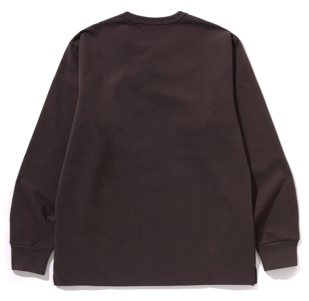 A BATHING APE BAPE APE HEAD BRUSHED COTTON L/S TEE CHARCOAL