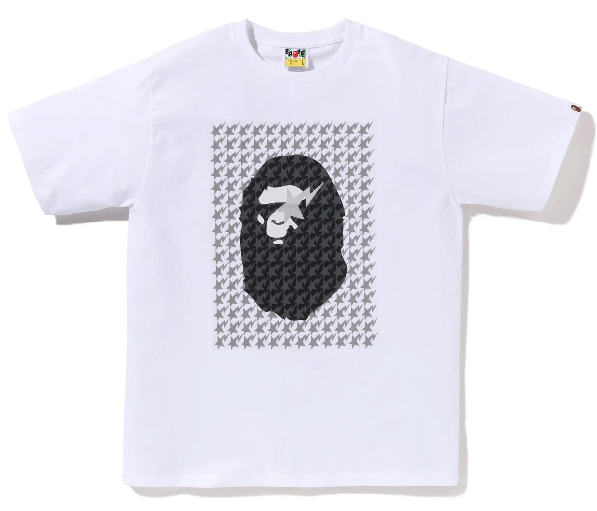 A BATHING APE BAPE STA HOUNDSTOOTH APE HEAD TEE WHITE BLACK