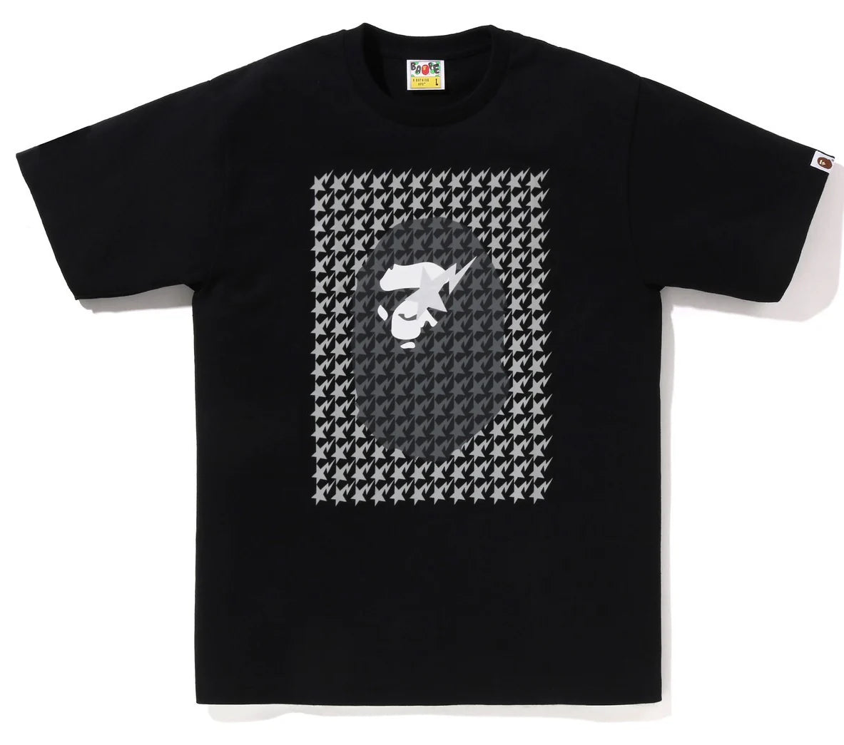 A BATHING APE BAPE STA HOUNDSTOOTH APE HEAD TEE BLACK BLACK