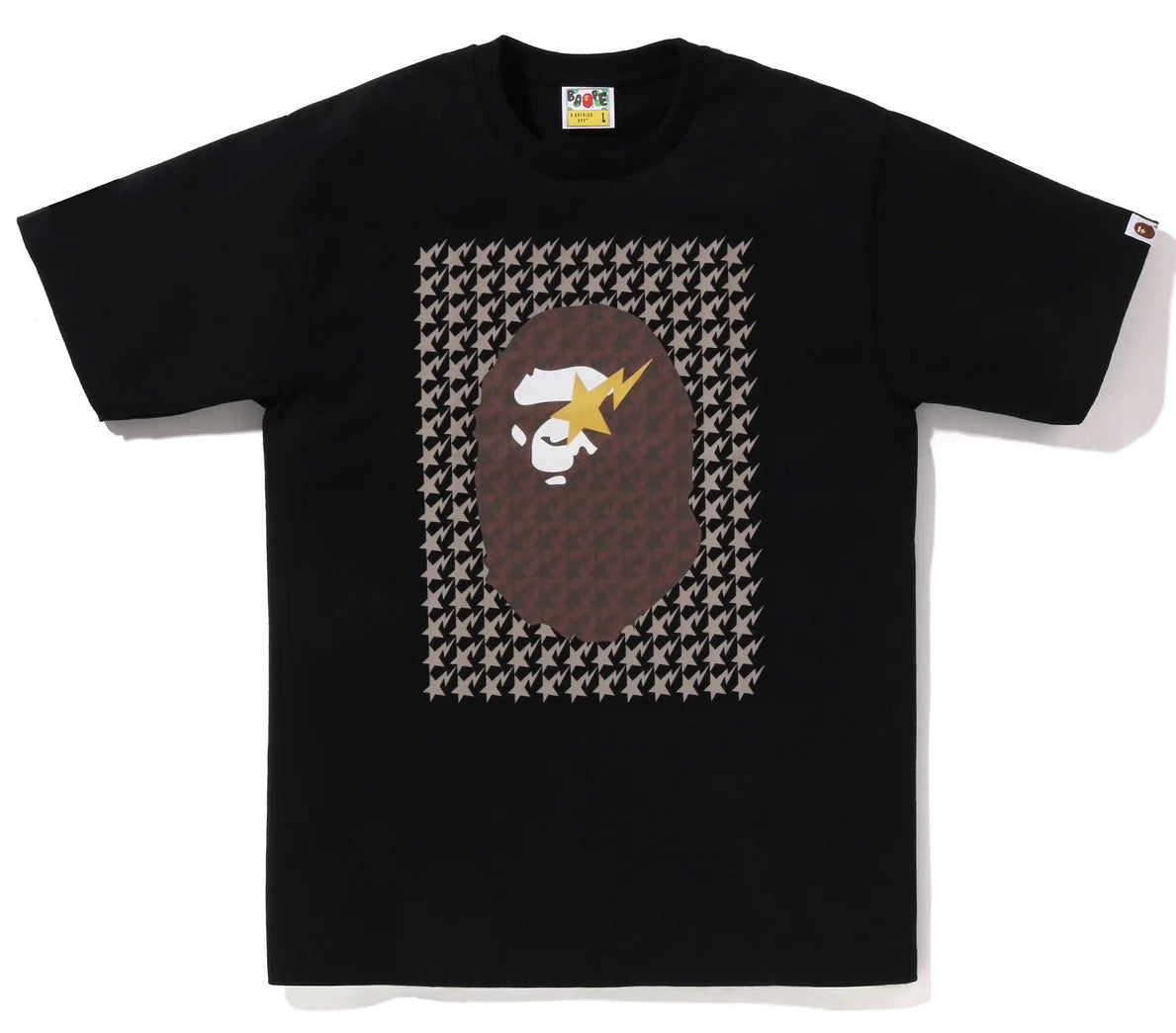 A BATHING APE BAPE STA HOUNDSTOOTH APE HEAD TEE BLACK BROWN