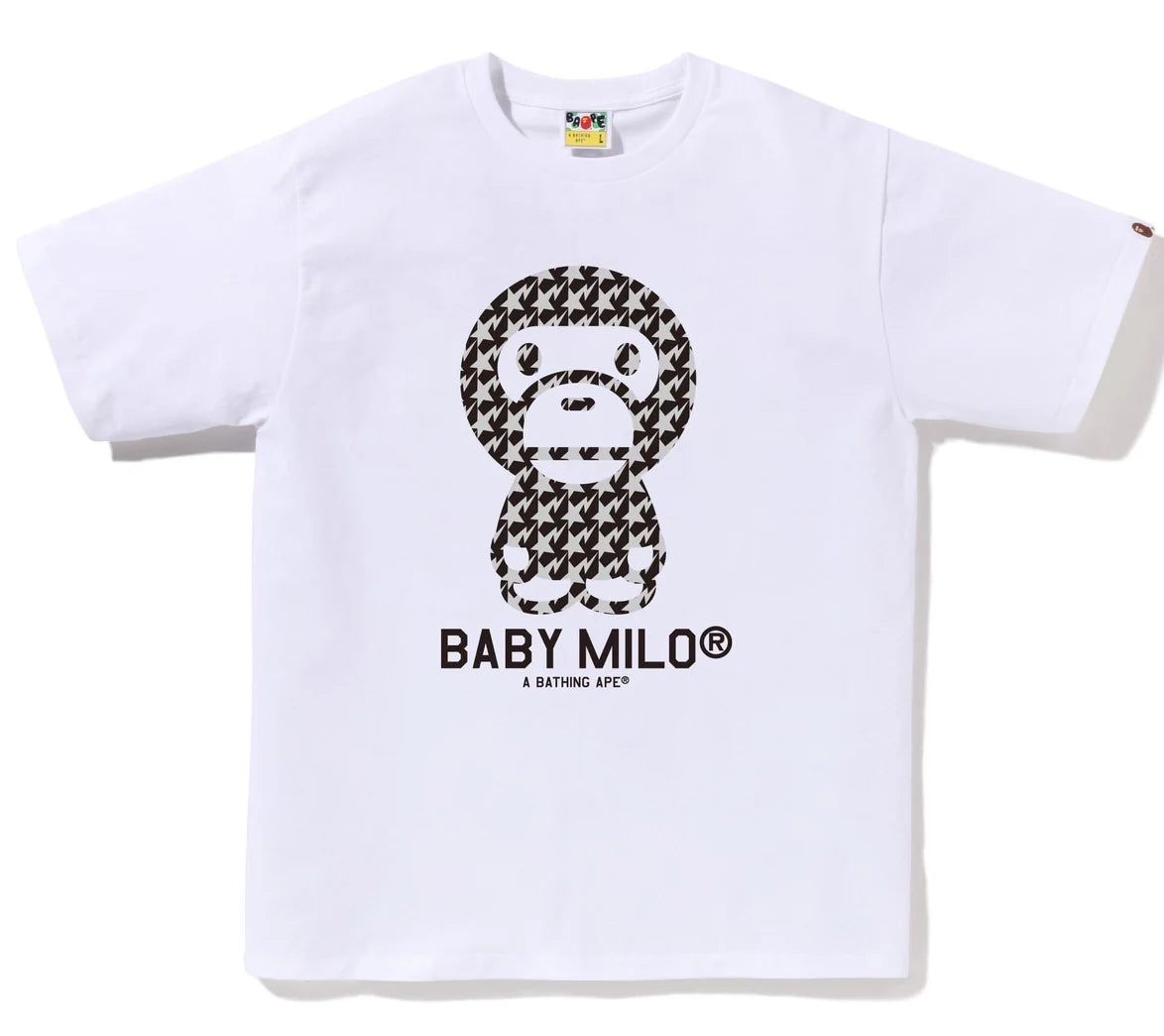 A BATHING APE BAPE STA HOUNDSTOOTH BABY MILO TEE WHITE BLACK