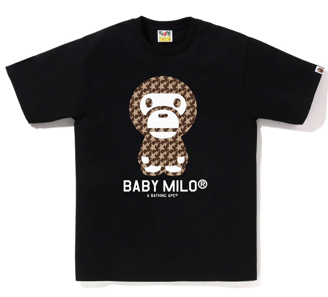 A BATHING APE BAPE STA HOUNDSTOOTH BABY MILO TEE BLACK BROWN