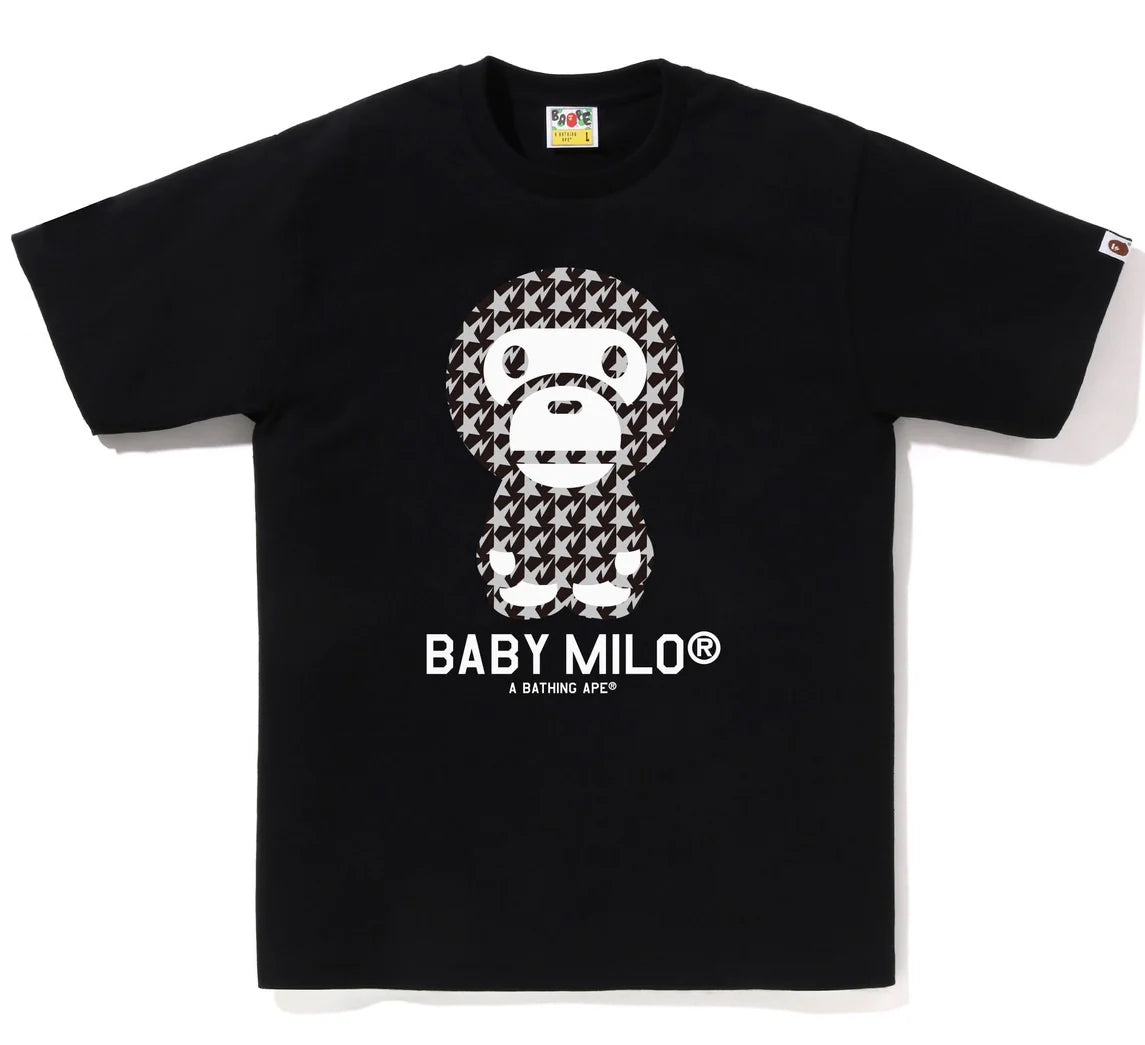 A BATHING APE BAPE STA HOUNDSTOOTH BABY MILO TEE BLACK BLACK