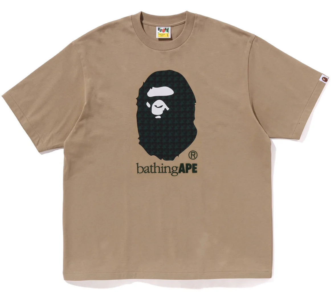 A BATHING APE BAPE STA HOUNDSTOOTH BY BATHING APE RELAXED FIT TEE BEIGE