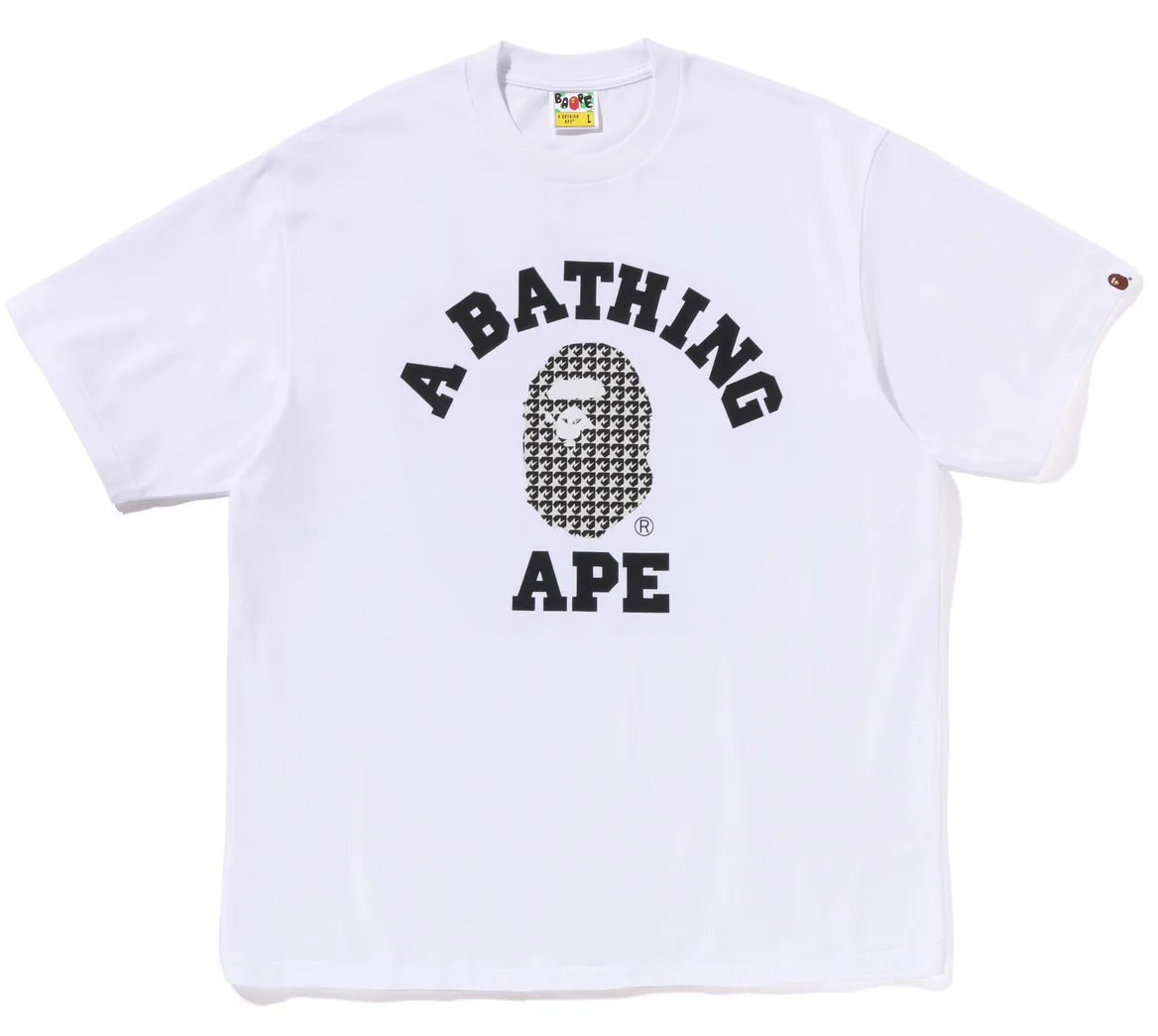A BATHING APE BAPE STA HOUNDSTOOTH COLLEGE RELAXED FIT TEE WHITE