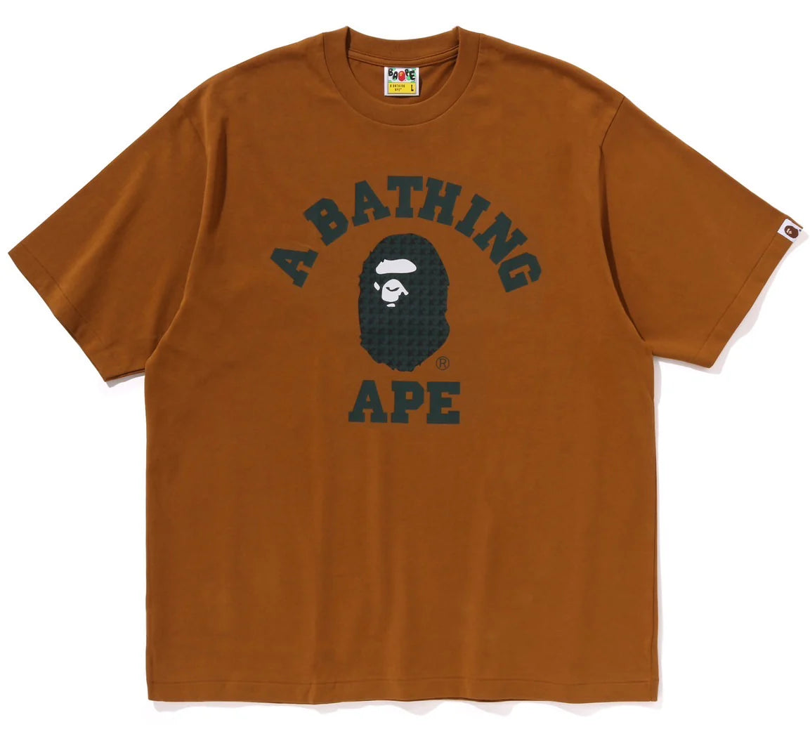 A BATHING APE BAPE STA HOUNDSTOOTH COLLEGE RELAXED FIT TEE BROWN