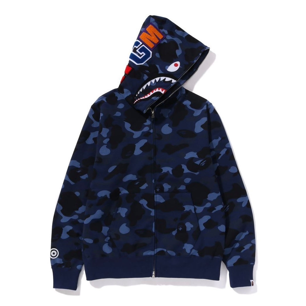 A BATHING APE BAPE COLOR CAMO WGM SHARK FULL ZIP HOODIE NAVY