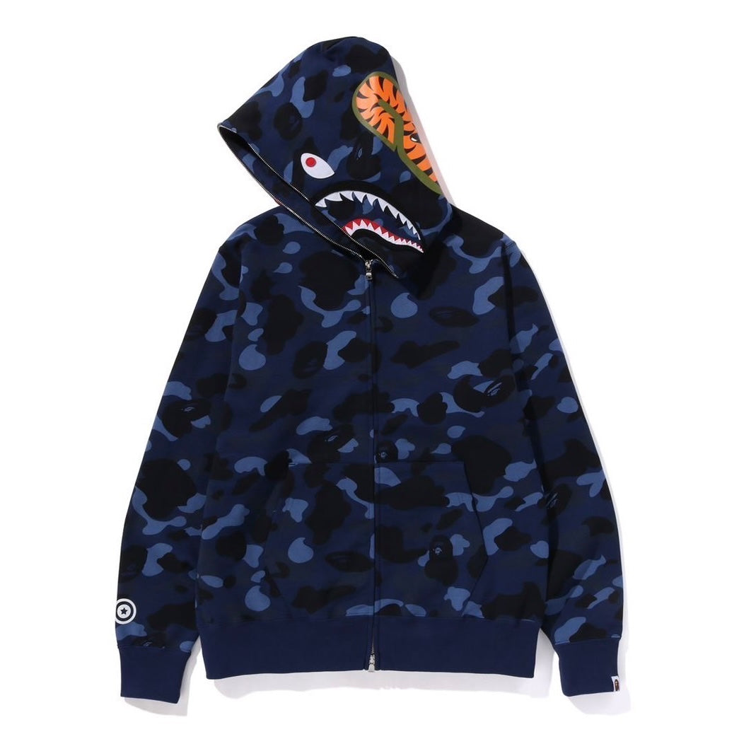 A BATHING APE BAPE COLOR CAMO WGM SHARK FULL ZIP HOODIE NAVY