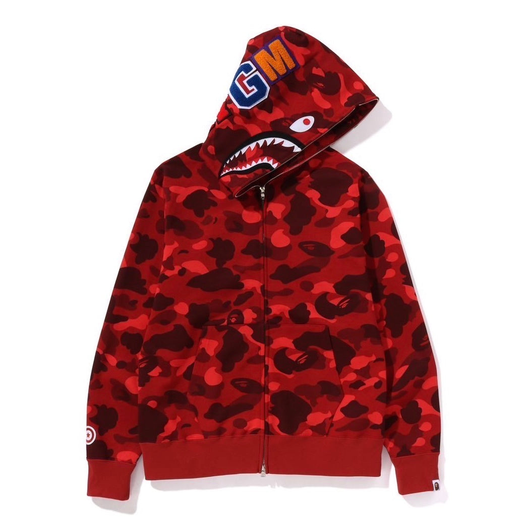 A BATHING APE BAPE COLOR CAMO WGM SHARK FULL ZIP HOODIE RED