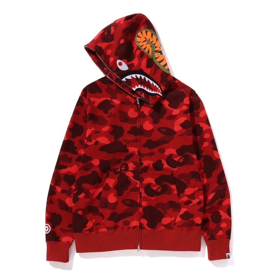 A BATHING APE BAPE COLOR CAMO WGM SHARK FULL ZIP HOODIE RED