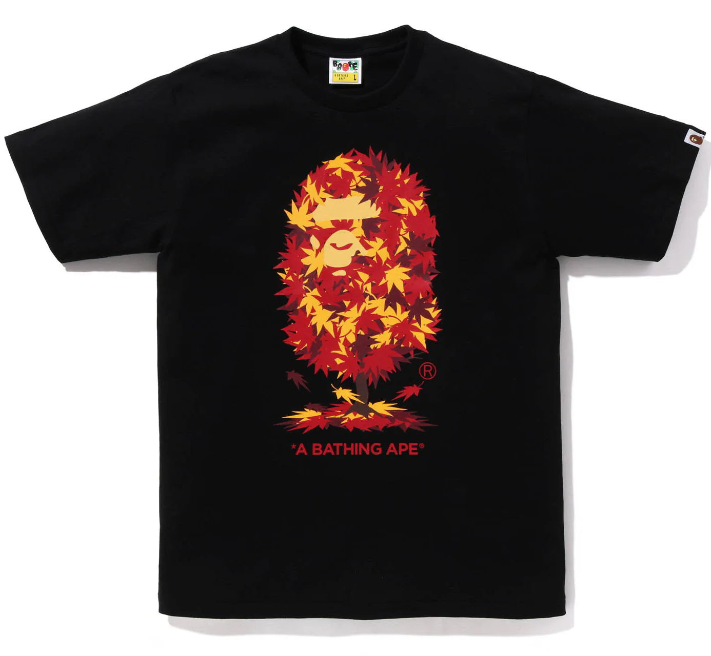 A BATHING APE BAPE JAPAN AUTUMN LEAVES APE HEAD TEE BLACK