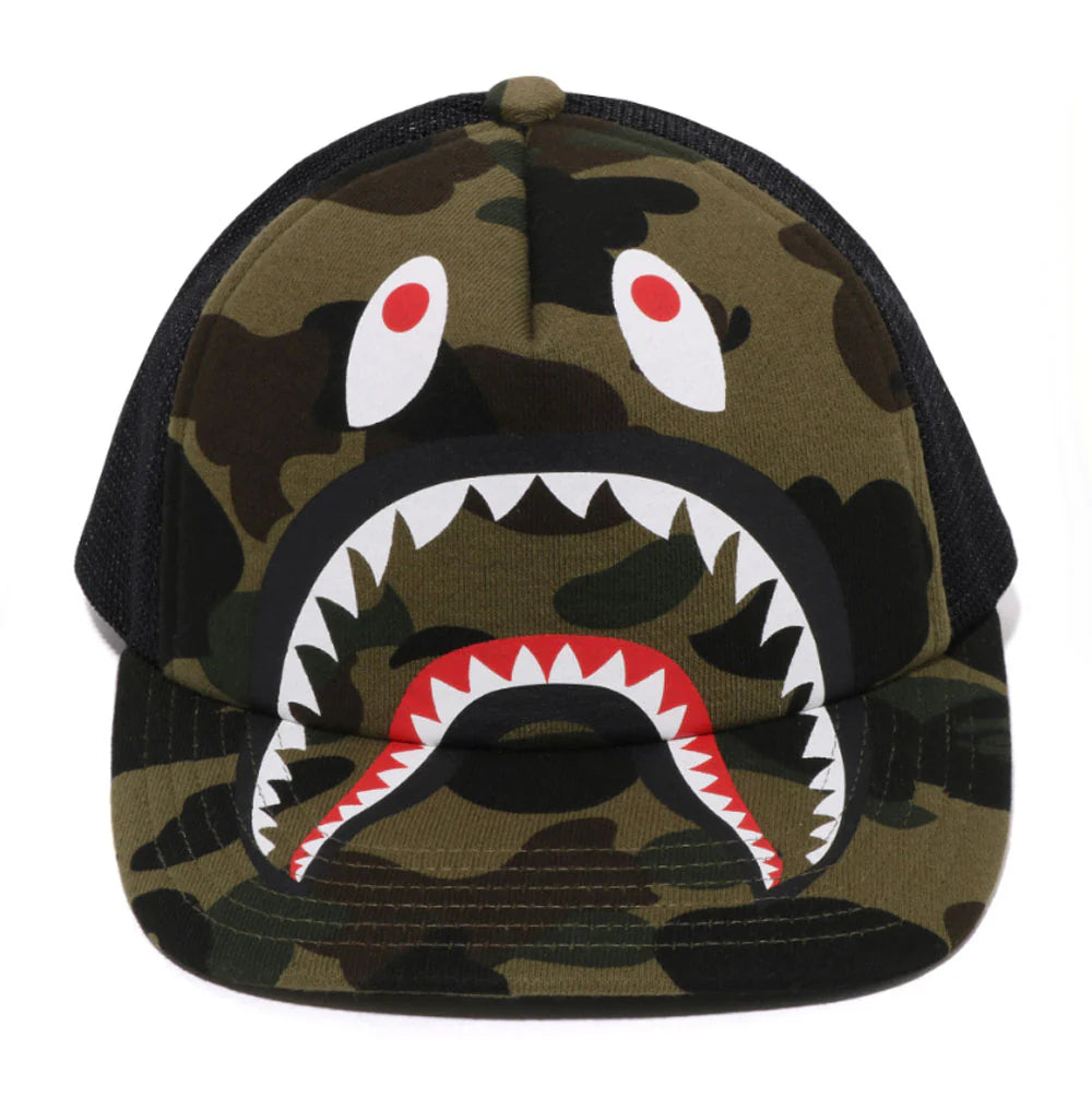 A BATHING APE BAPE 1ST CAMO SHARK MESH CAP GREEN