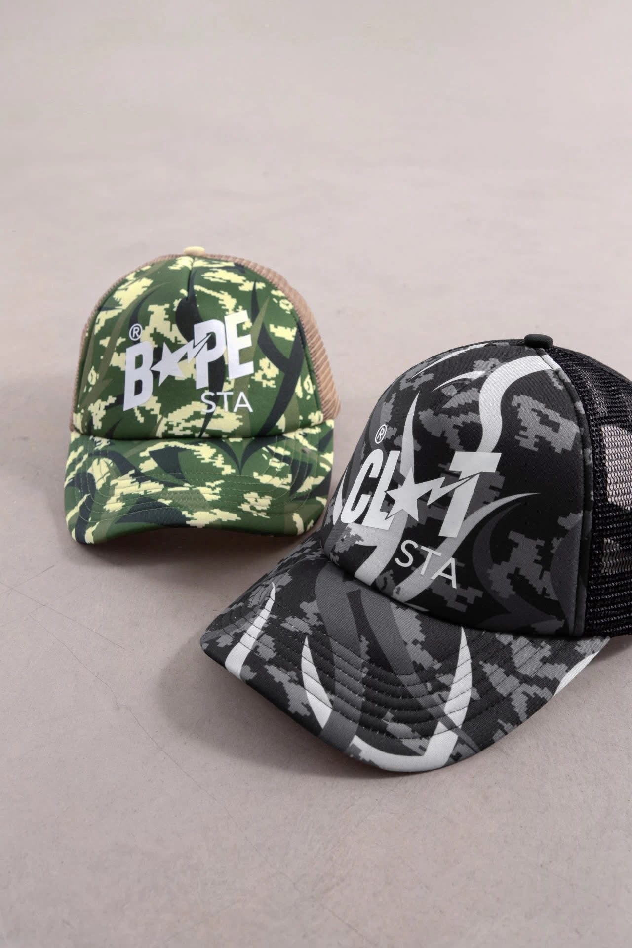 A BATHING APE BAPE CLOT CAMO TRUCKER CAP BLACK