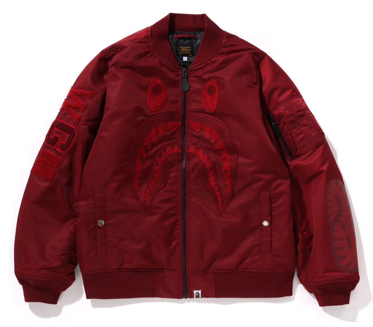 A BATHING APE BAPE SHARK MA-1 JACKET BURGUNDY
