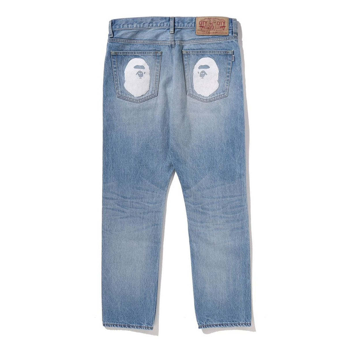 A BATHING APE BAPE APE HEAD DENIM PANTS LIGHT INDIGO