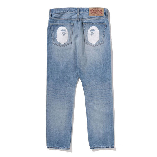 A BATHING APE BAPE APE HEAD DENIM PANTS LIGHT INDIGO