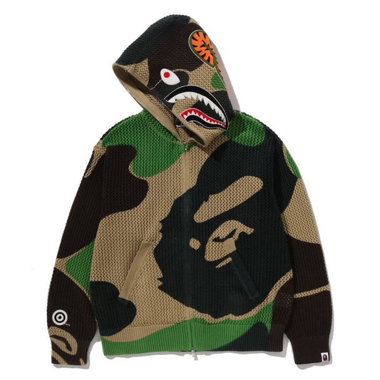 A BATHING APE BAPE ABC CAMO CROCHET SHARK RELAXED FIT FULL ZIP HOODIE GREEN