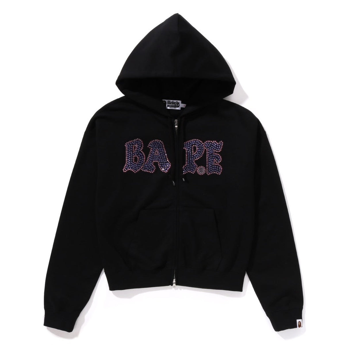 A BATHING APE Ladies' CRYSTAL STONE BAPE ZIP HOODIE BLACK
