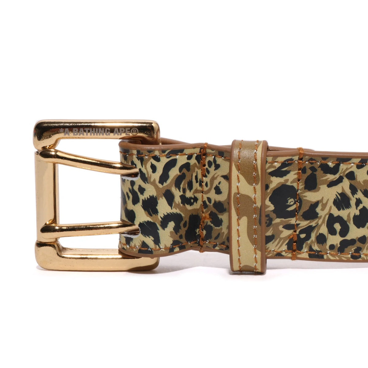 A BATHING APE BAPE WILD LEOPARD PATTERN LEATHER BELT BROWN