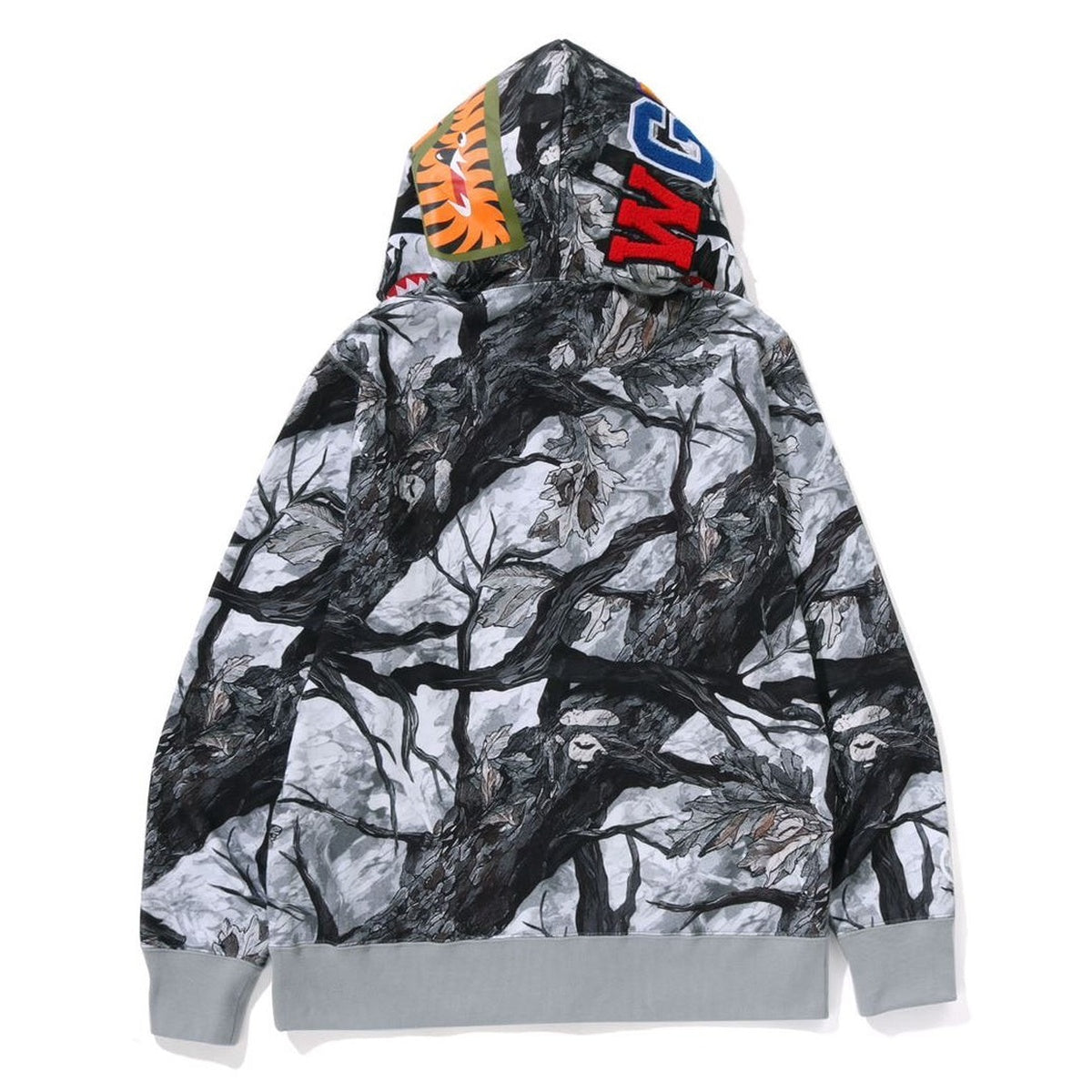 A BATHING APE BAPE TREE EDGE CAMO SHARK FULL ZIP HOODIE WHITE