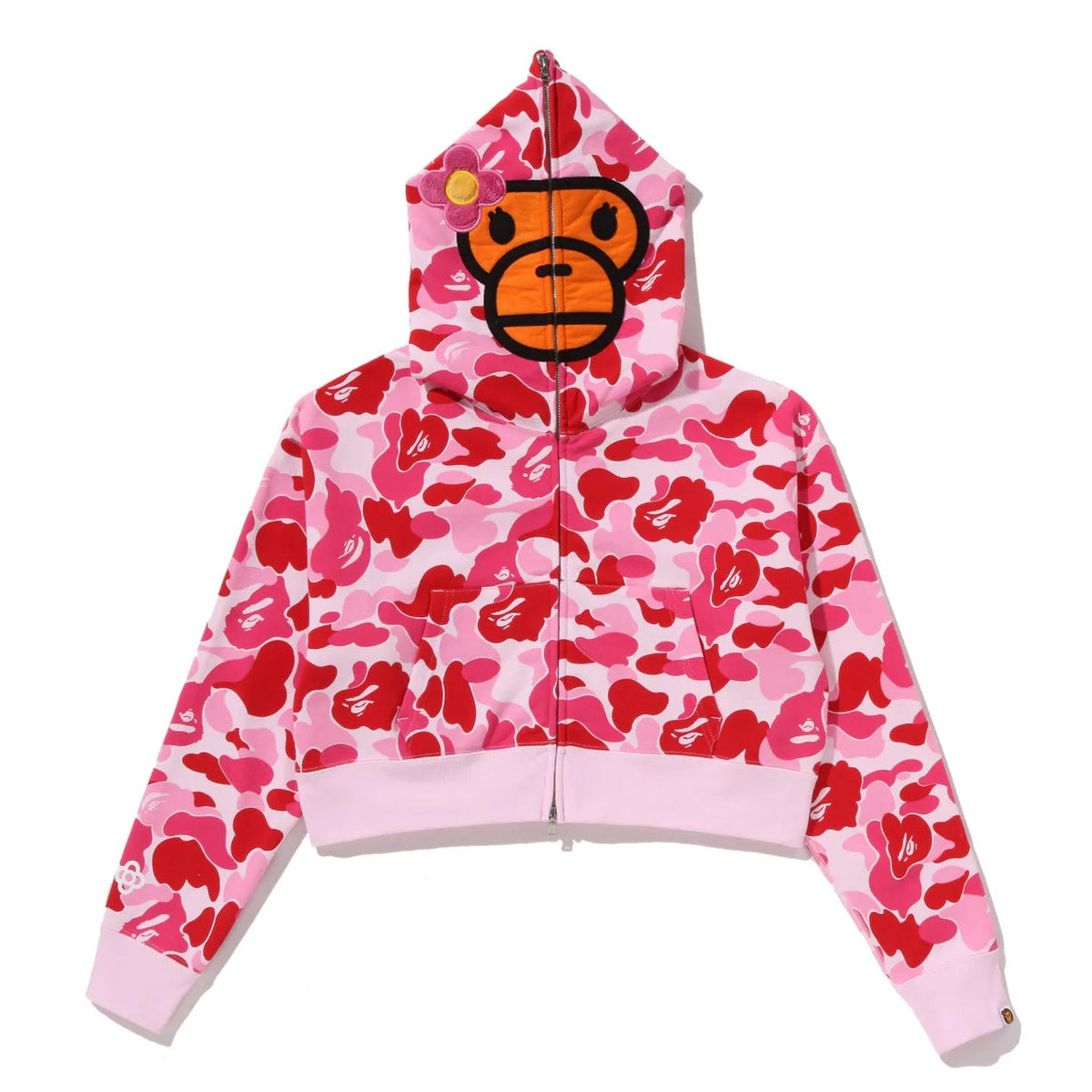 A BATHING APE BAPE LADIES' ABC CAMO BABY LISA CROPPED FULL ZIP HOODIE PINK