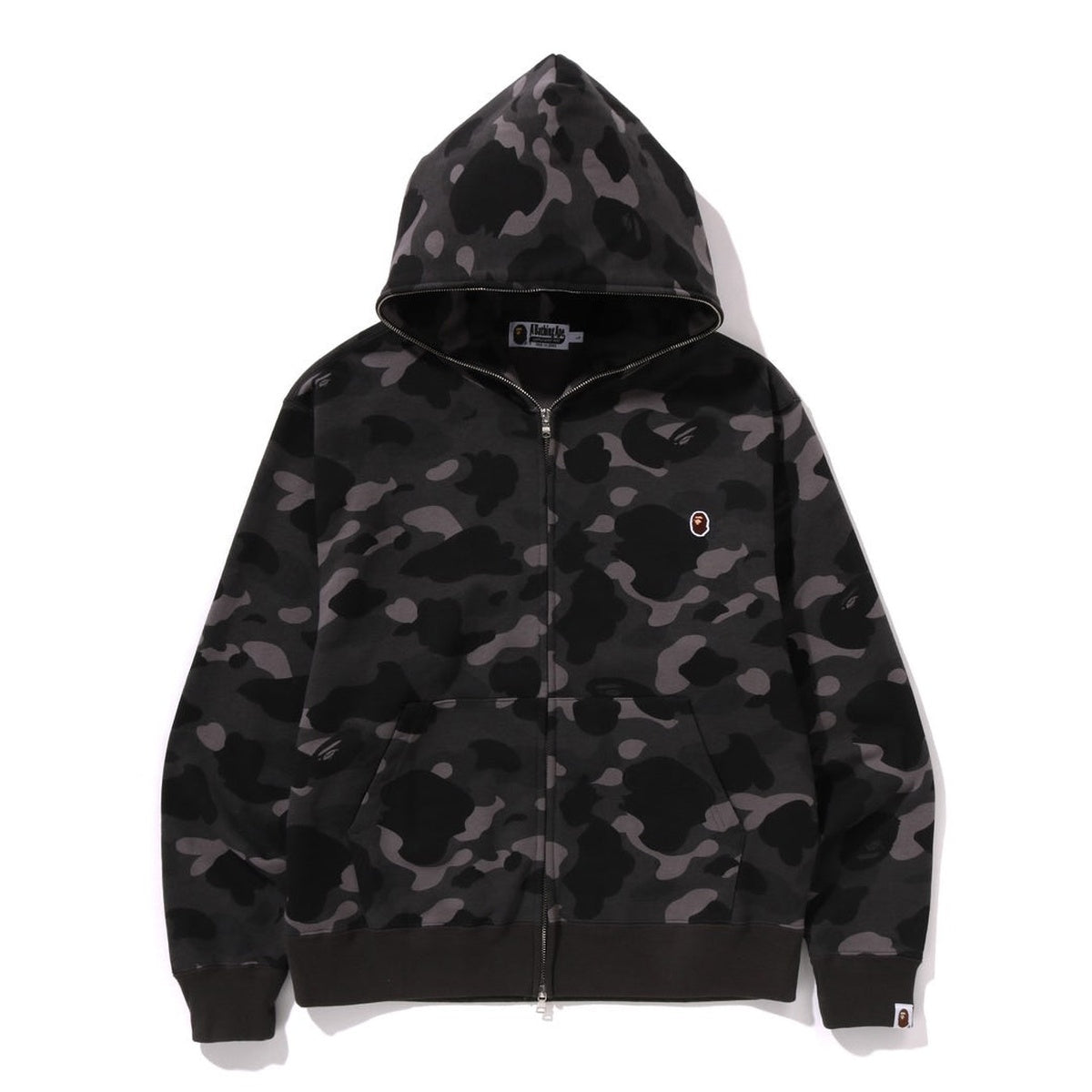 A BATHING APE BAPE ONE POINT COLOR CAMO CROPPED FULL ZIP HOODIE BLACK