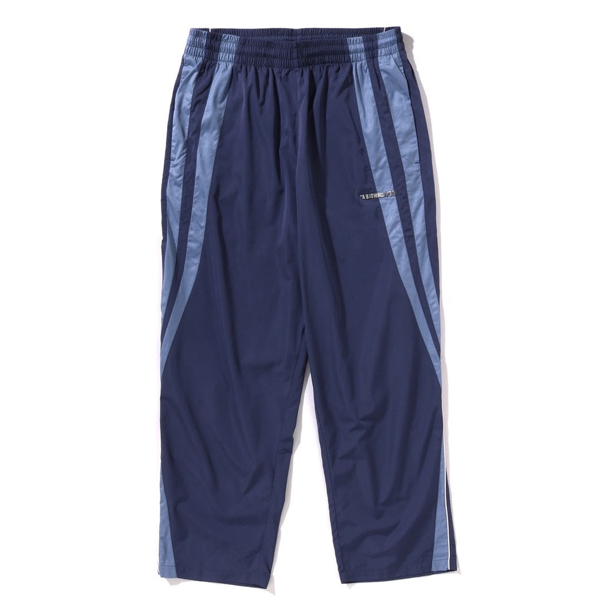 A BATHING APE BAPE LINE CAMO METAL LOGO RELAXED FIT TRACK PANTS NAVY