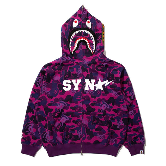 A BATHING APE BAPE SPOTIFY BY CENTRAL CEE CAMO SHARK FULL ZIP HOODIE PURPLE