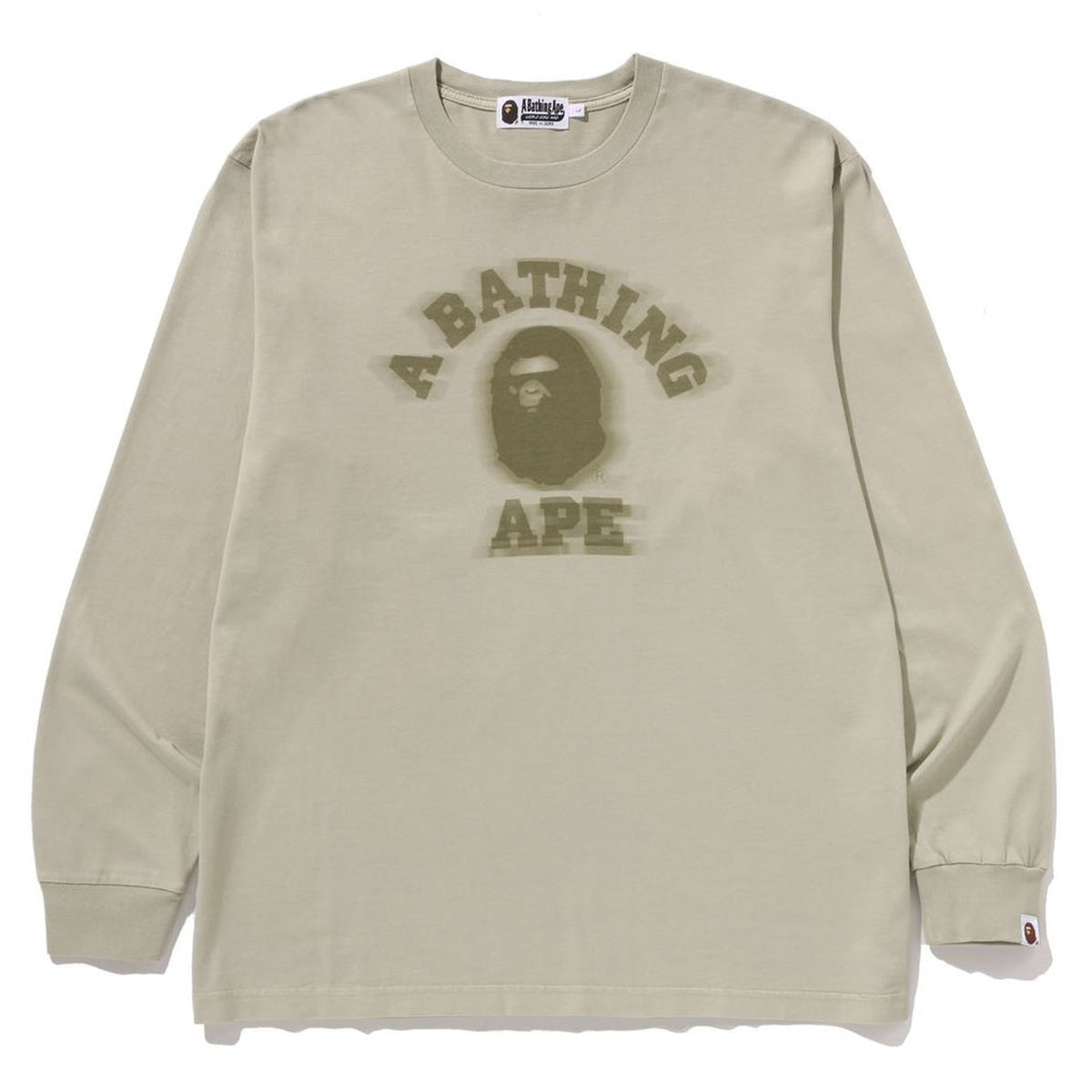 A BATHING APE BAPE GARMENT DYE COLLEGE RELAXED FIT L/S TEE BEIGE