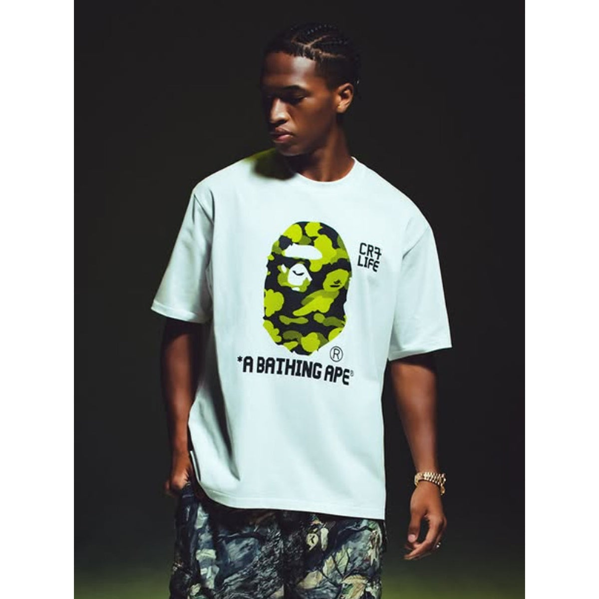 A BATHING APE BAPE CR7 LIFE APE RELAXED FIT TEE WHITE