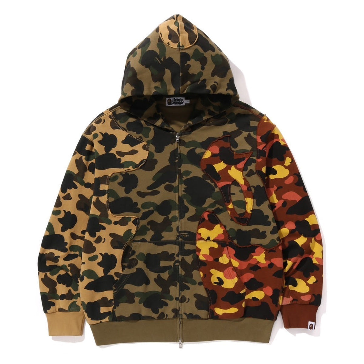 A BATHING APE BAPE 1ST CAMO UPCYCLED RELAXED FIT FULL ZIP HOODIE MULTI