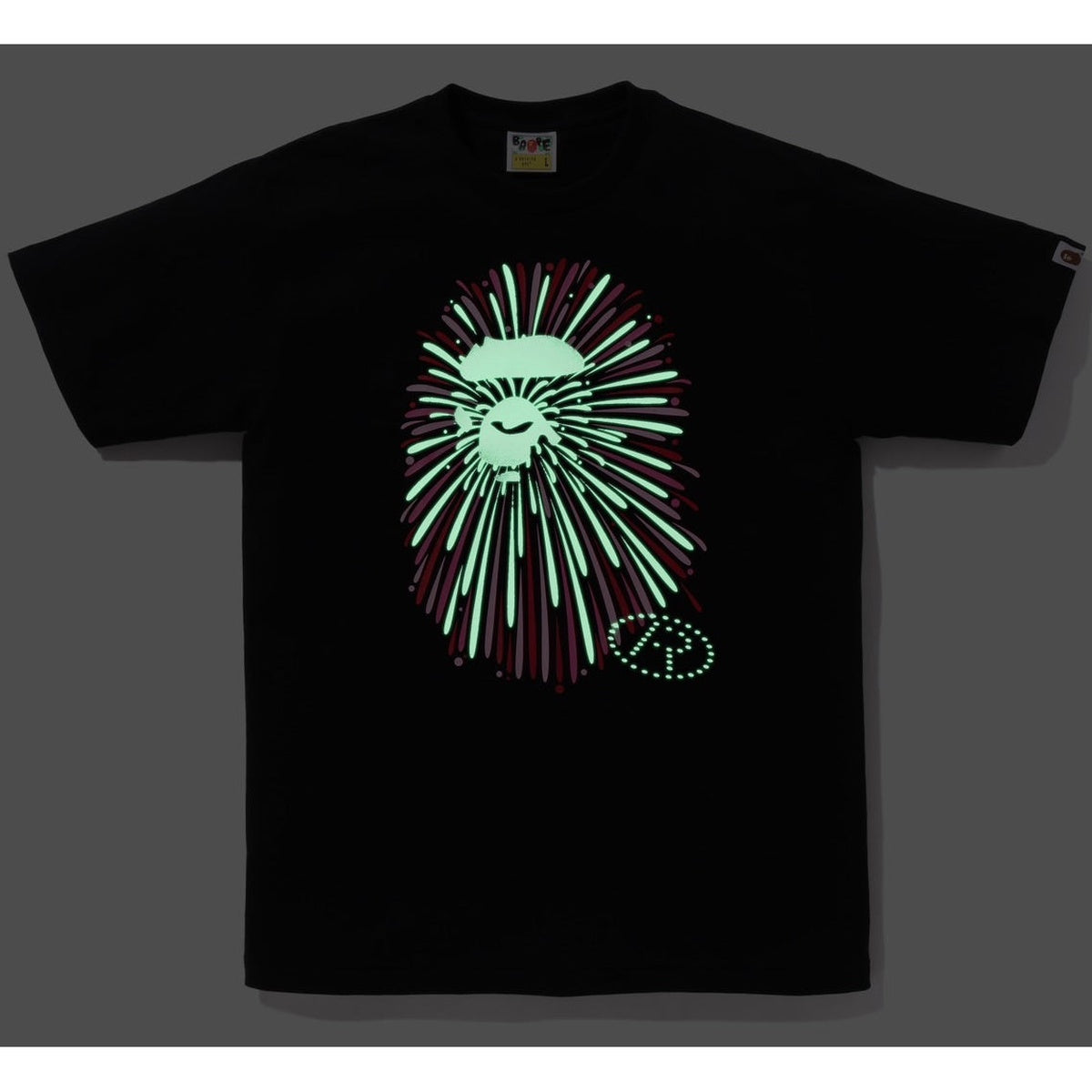 A BATHING APE BAPE APE HEAD FIREWORK TEE #1 BLACK PINK