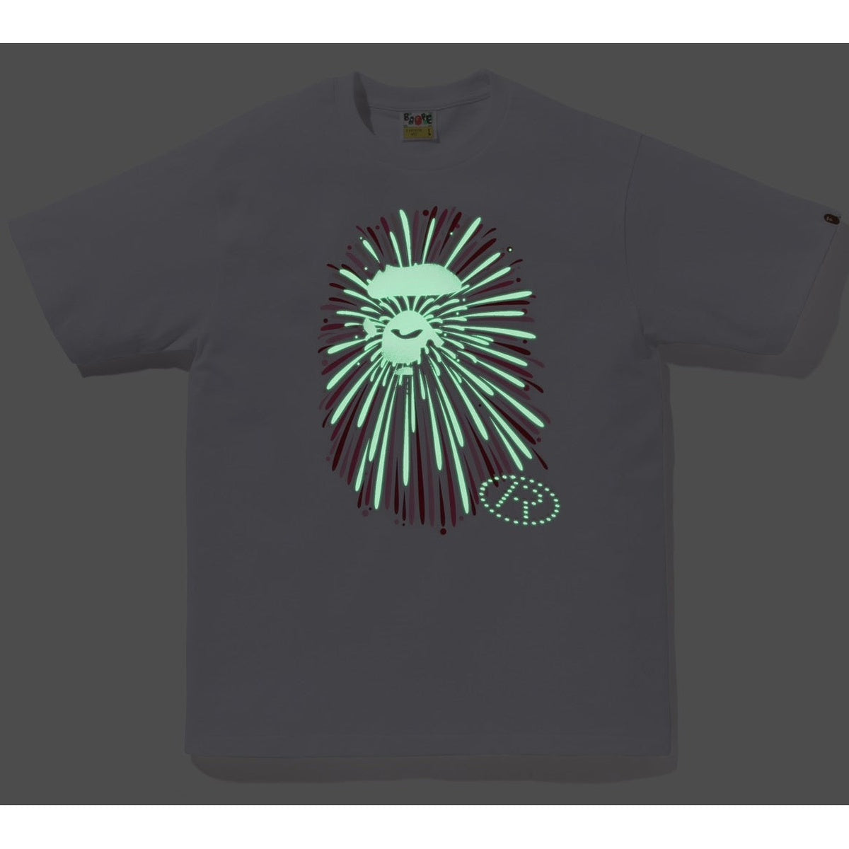 A BATHING APE BAPE APE HEAD FIREWORK TEE #1 WHITE PINK