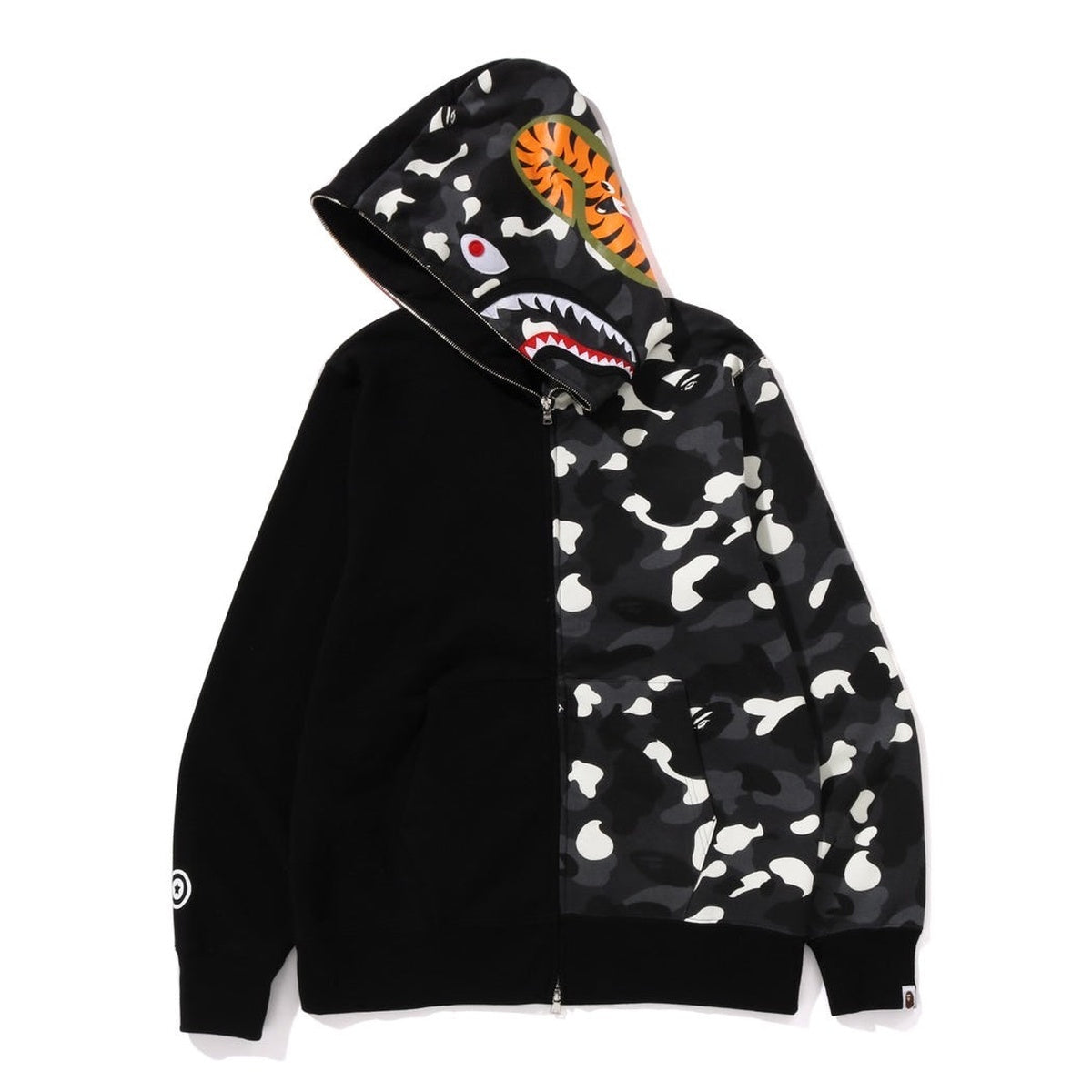 A BATHING APE BAPE CITY CAMO TIGER SHARK FULL ZIP HOODIE BLACK