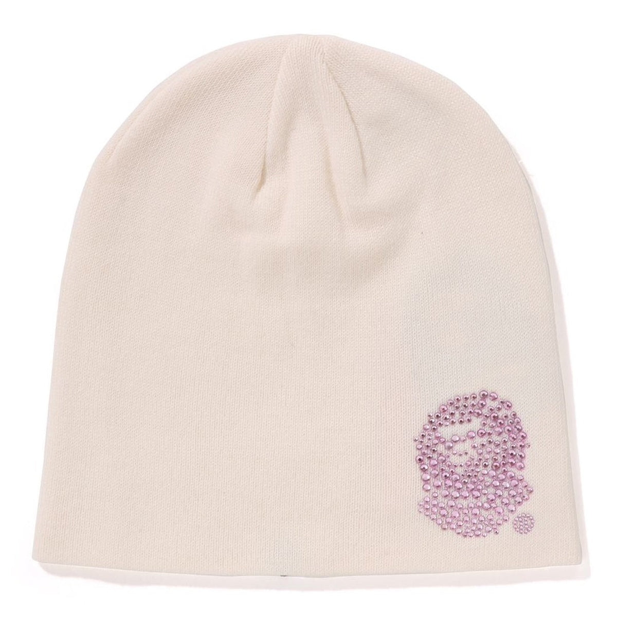 A BATHING APE BAPE Ladies' CRYSTAL APE HEAD BEANIE WHITE