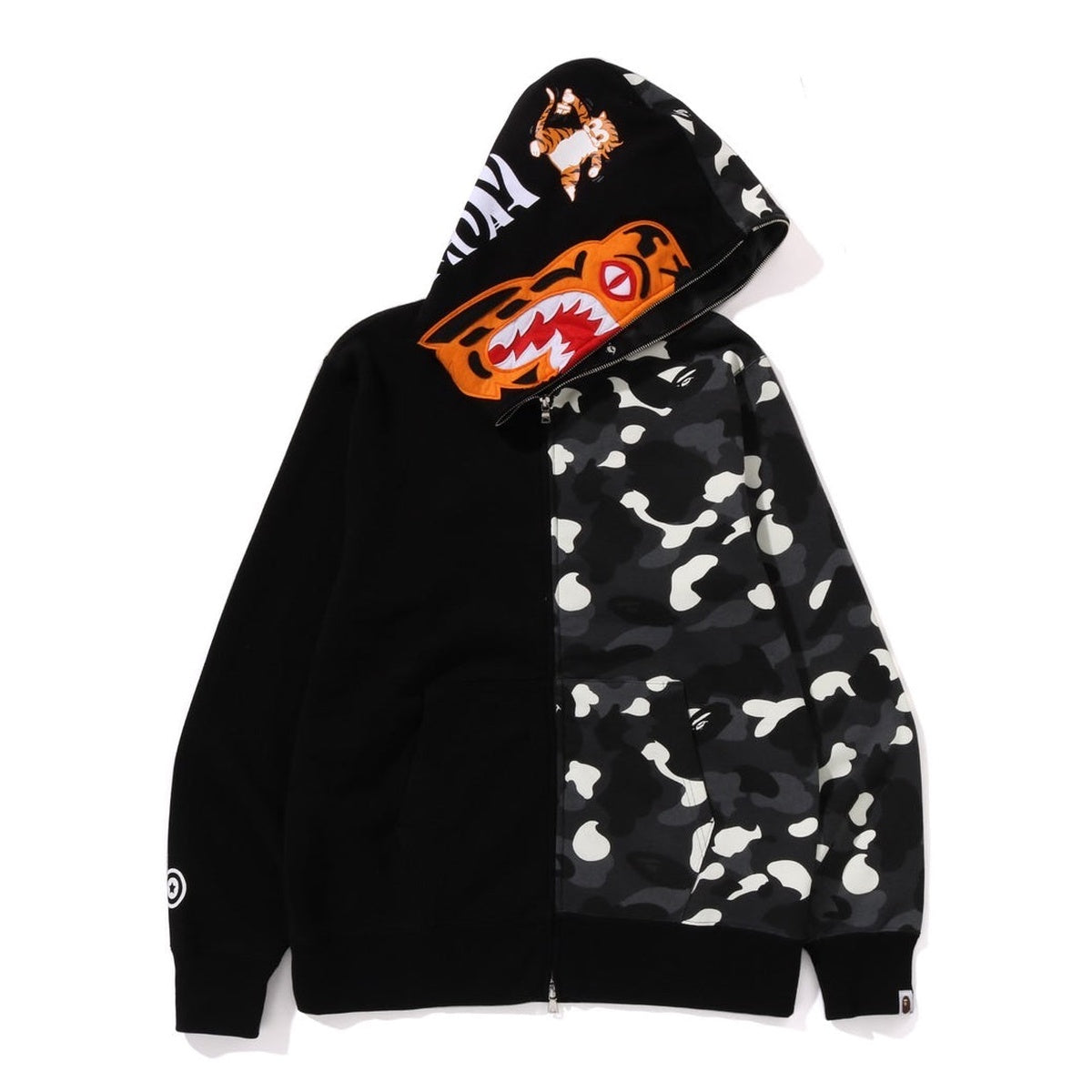 A BATHING APE BAPE CITY CAMO TIGER SHARK FULL ZIP HOODIE BLACK